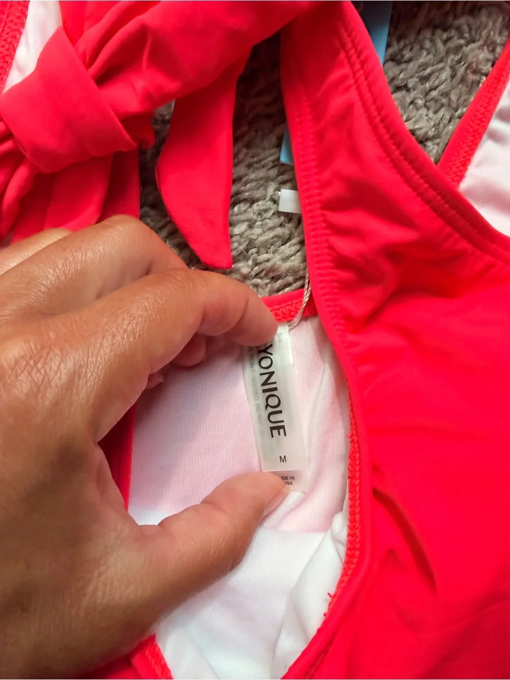 Younique Coral Tie-Shoulder High-Waist Bikini Set